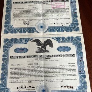 Vintage Bank Stock Certificates with Blue Border with Documentary stamps 1942